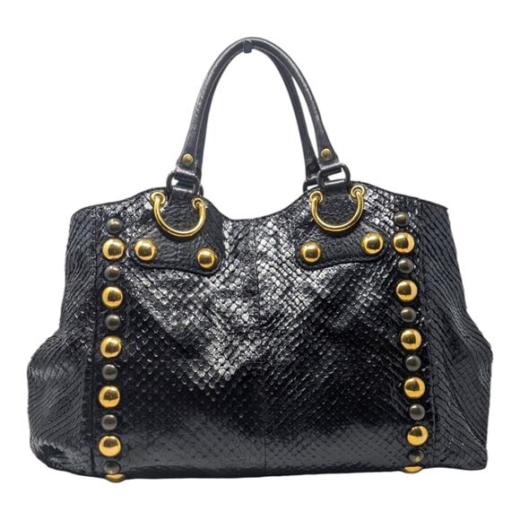 Gucci Babouska Hysteria Fall 2008 Tote Snakeskin Fringe Large Black Gold Y2K - Picture 7 of 16